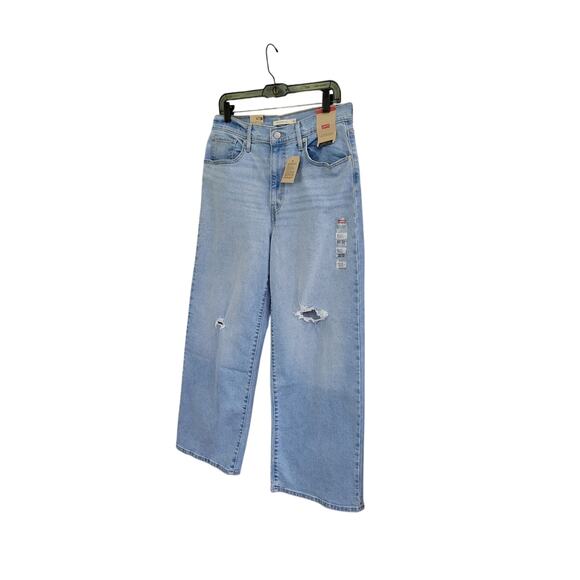 Levi's High Rise Wide Leg Jeans Women's Size 30 x 27 Light Wash Cropped Distress - Picture 5 of 11
